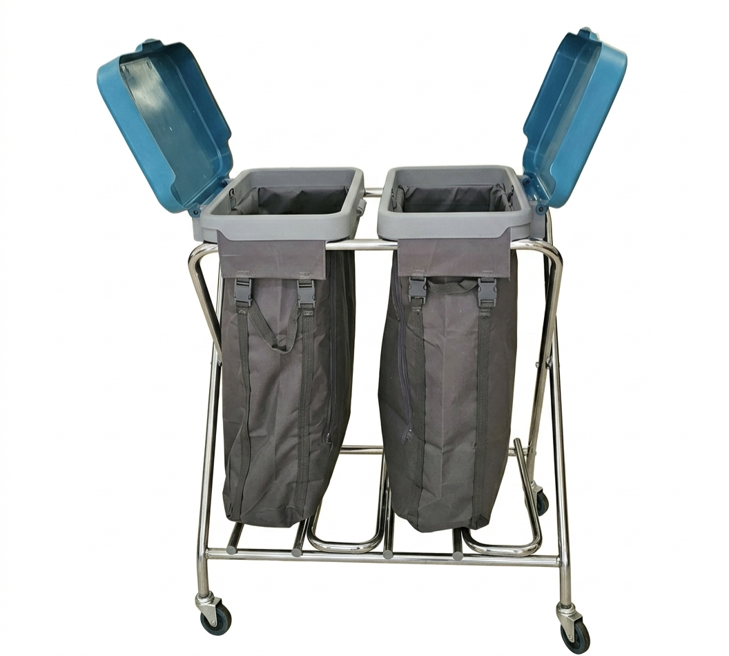CHARIOT À LINGE CHROME DOUBLE COMPARTIMENT 2 x 100L - UTP PROFESSIONNEL