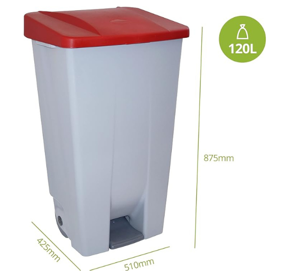 POUBELLE À PÉDALE AVEC ROUES 120L BLANCHE