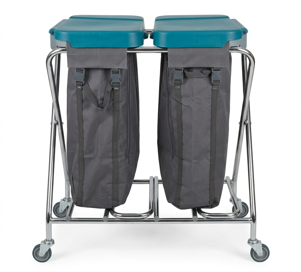 CHARIOT À LINGE CHROME DOUBLE COMPARTIMENT 2 x 100L - UTP PROFESSIONNEL