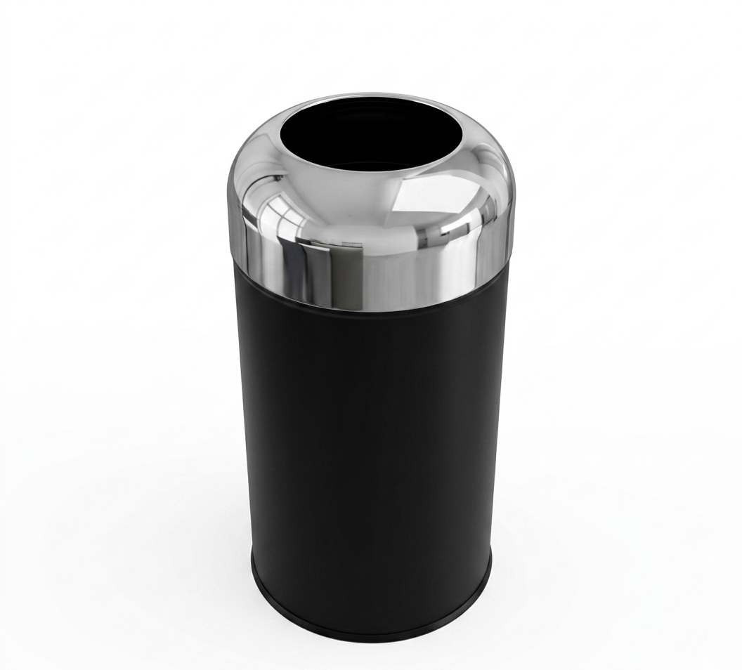 POUBELLE EN MÉTAL NOIR - COUVERCLE OUVERT - 40L