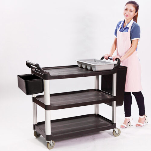 CHARIOT DE SERVICE MULTIFONCTION  3 NIVEAUX À 2 BACS  - 103x51x96cm – Image 3