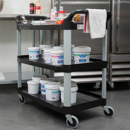 CHARIOT DE SERVICE MULTIFONCTION  3 NIVEAUX À 2 BACS  - 103x51x96cm – Image 2